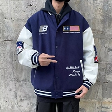 冬季2023棉服男美式拼接假两件棉衣高级感宽松面包服外套，男装棉衣，星座716-4