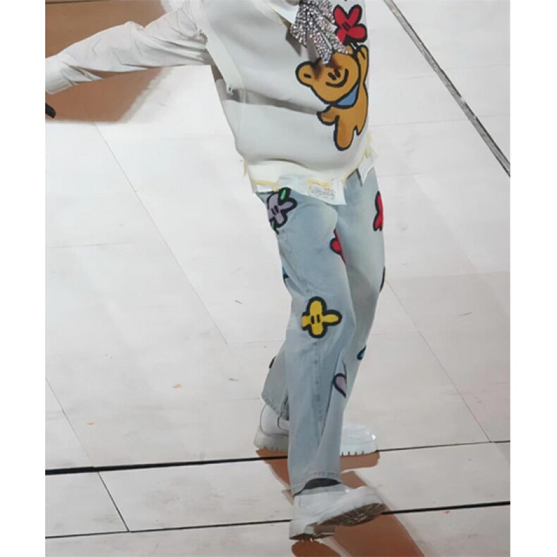 微喇牛仔裤彩色印花刺绣设计感秋新款宽松直筒裤男女N7637,男装牛仔裤,星座1116A（原606A-3）