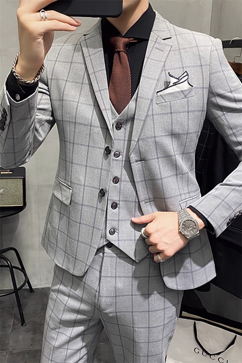 格子男装西服套装三件套礼服结婚W2023-P260,男装西服,星座1012