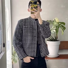 立领西装单排扣西服千鸟格小香风中山装外套有垫肩JK0183P55，男装西服套装，星座1013-1
