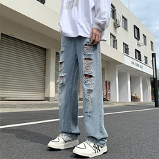 做旧破洞牛仔裤男美式街头乞丐裤高街vibe复古痞帅裤子K7246-P42，男装牛仔裤，星座512-4