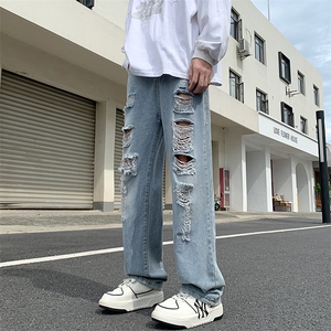 做旧破洞牛仔裤男美式街头乞丐裤高街vibe复古痞帅裤子 K7246-P42图片