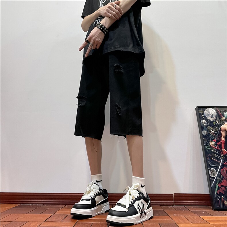 D2053-p45-控68  现货风宽松cleanfit牛仔裤七分裤黑暗图片