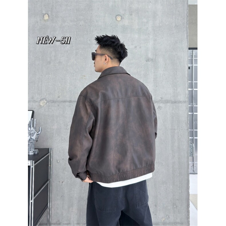 美式复古皮衣男设计感宽松夹克轻奢潮牌外套皮夹克511-P165,男装皮衣,星座310A-4