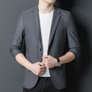休闲时尚西装男春秋季中年男士西服商务宽松单西外套韩版冰丝薄款图片