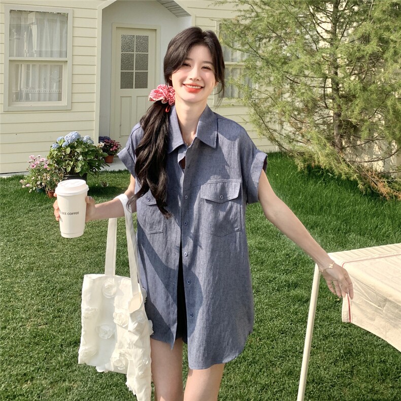 时尚休闲显瘦短袖衬衫套装女2025夏韩系小个子气质减龄短裤两件套,女装套装/套裙,2C166