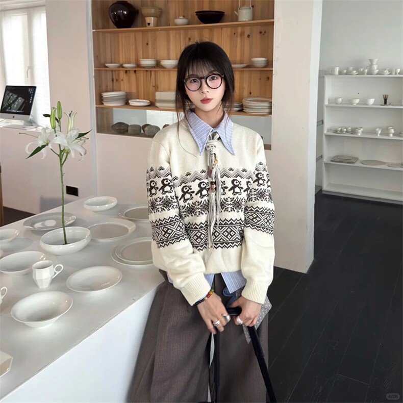 重磅秋冬装北极绒套头毛衣美式复古休闲慵懒风提花工艺针织衫外套，男装针织衫/毛衣，电商A486