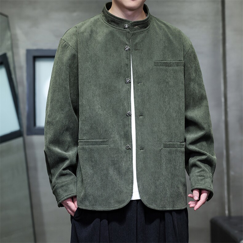 秋装新款2025灯芯绒风中式立领加厚男夹克外套JK2518-P110控158,男装夹克,电商A021