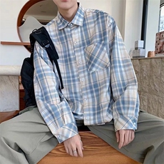 长袖衬衫男港风日系格子衬衫C0003P32，男装衬衫，星座1116-2
