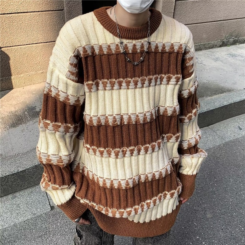 撞色条纹毛衣男女秋冬季潮牌宽松设计感针织衫情侣外套MY9164P37,男装针织衫/毛衣,星座1013-5