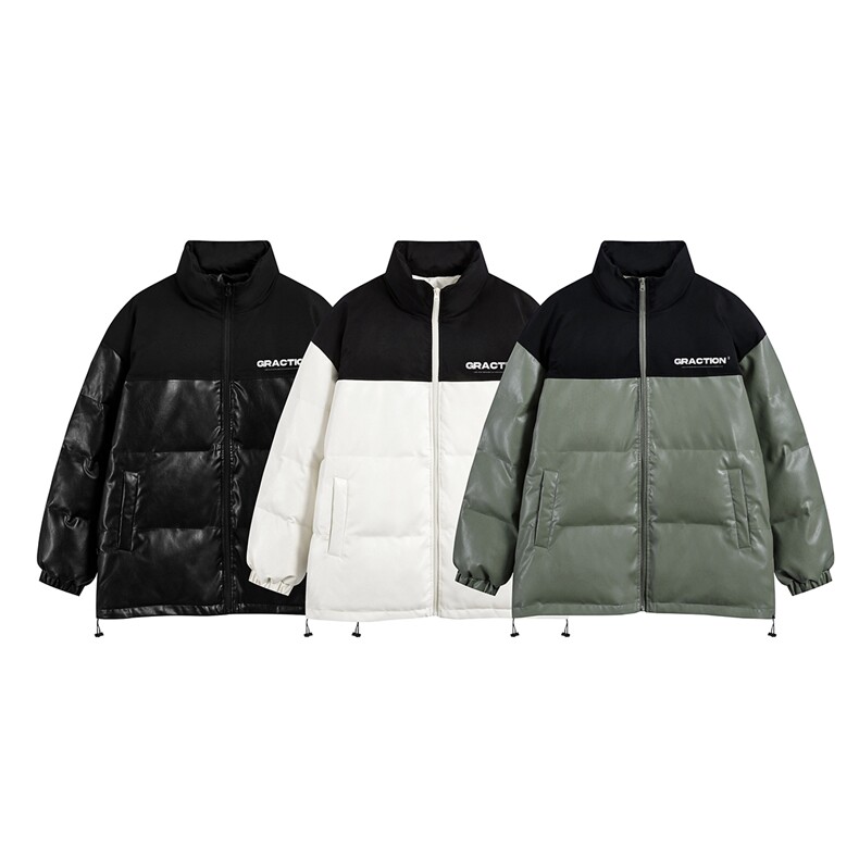 白底23新款冬季时尚百搭宽松字母印花PU棉服外套MY401P115控158,男装棉衣,电商A247-1