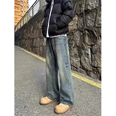 复古牛仔裤男款秋冬季裤子美式高街宽松直筒微喇裤1008-LN11-p45，男装牛仔裤，星座1008