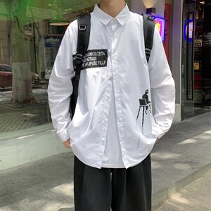 春季日系复古潮牌印花衬衫男士原宿港风长袖衬衣潮流 W1600-P32图片