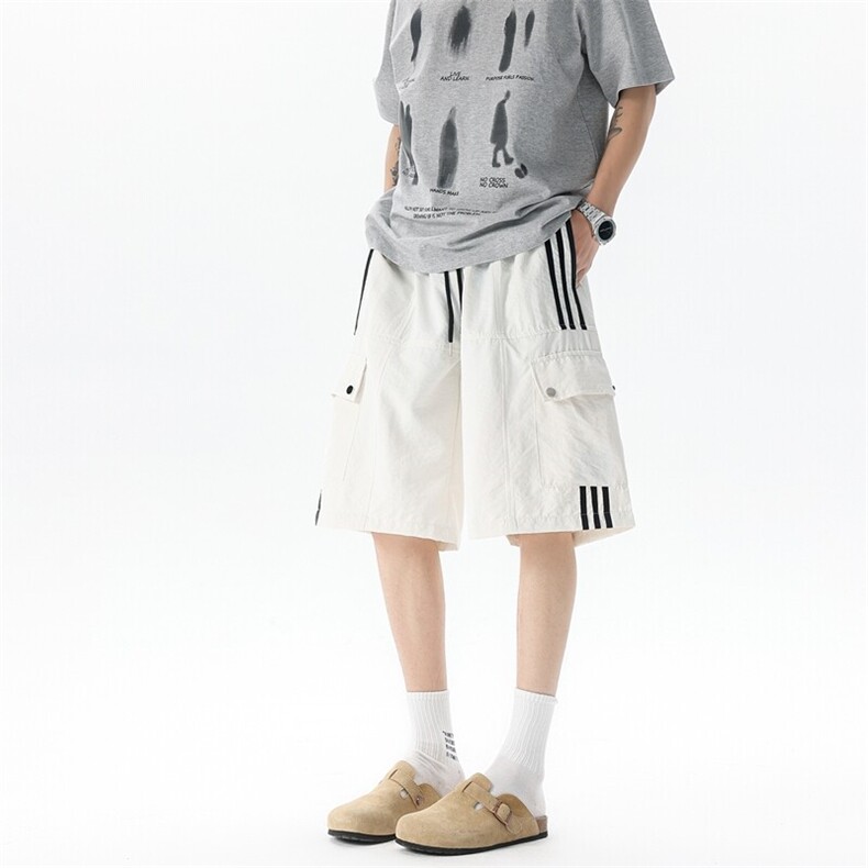 8XL-M三条杠工装短裤大码休闲运动中裤条纹冰丝五分裤DK1303/P48,男装休闲裤,电商B238