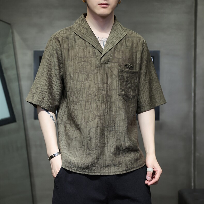 新中式提花风潮T恤短袖民族服饰刺绣时尚天丝材质T2416-P65,男装T恤,电商A227