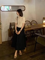 温柔风甜美减龄镂空短袖针织衫女夏季修身收腰短款正肩t恤上衣，女装T恤，百纯羊绒