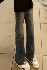 B221美式ins高街小众格子提花直筒牛仔裤LK24382-特P52控88，男装牛仔裤，电商B221