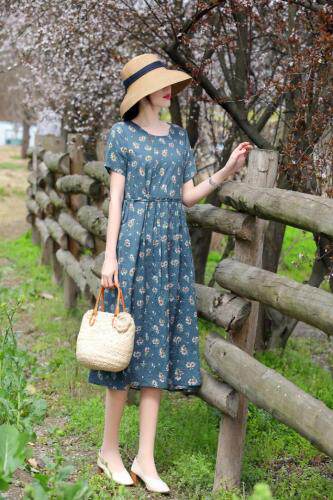 现货，棉麻连衣裙，女装连衣裙，金典明美