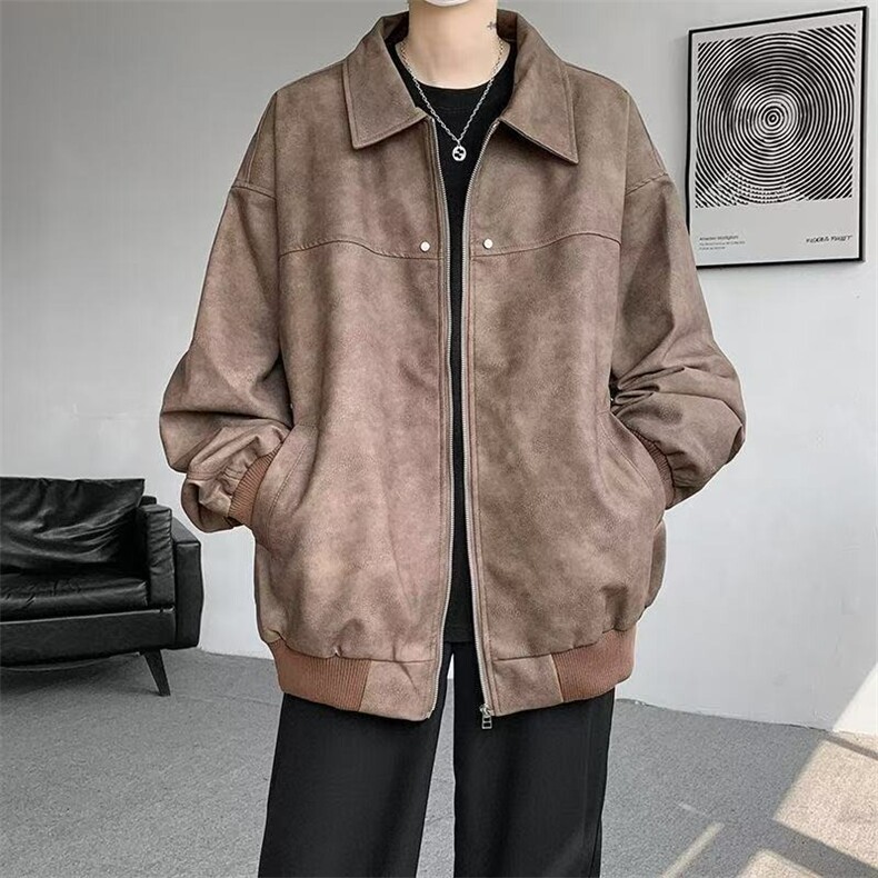大码250斤复古痞帅皮衣外套男春秋冬PU皮夹克宽松大码皮夹克,男装皮衣,星座1210-1