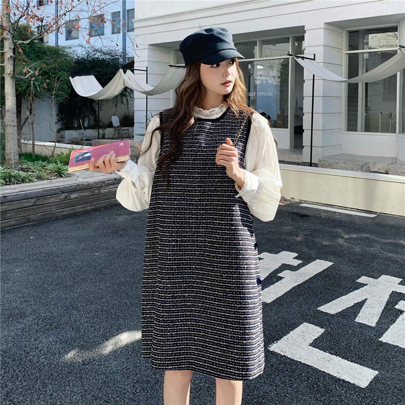 小香风背心裙+蕾丝拼接衬衫套装W638P225-K328,女装套装/套裙,2C209