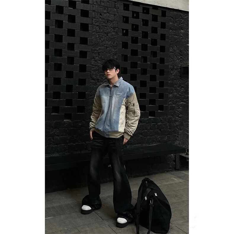 美式ins高街hiphop重工艺水洗暗黑微喇牛仔裤货号K2401P60,男装牛仔裤,电商A063