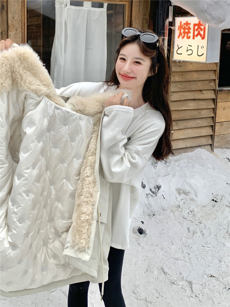 现货！放心推！羊羔毛拼接羽绒服女2025冬新款派克服加厚保暖外套,女装羽绒服,慧尚2-185