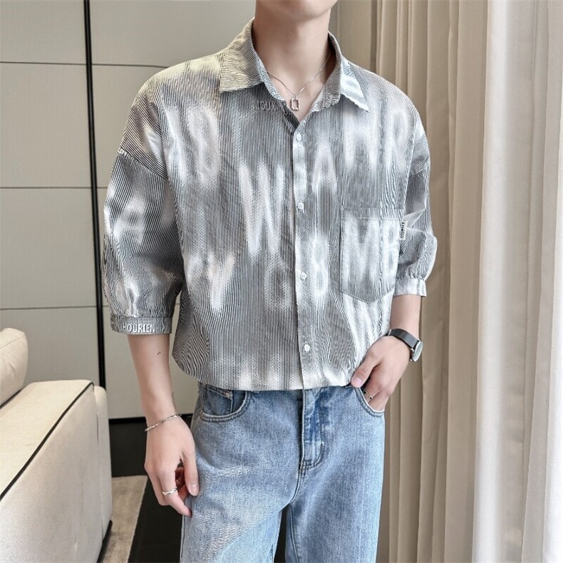 2025夏季新款男士半袖衬衫 轻熟七分袖衬衣韩系宽松上衣901C11P58图片
