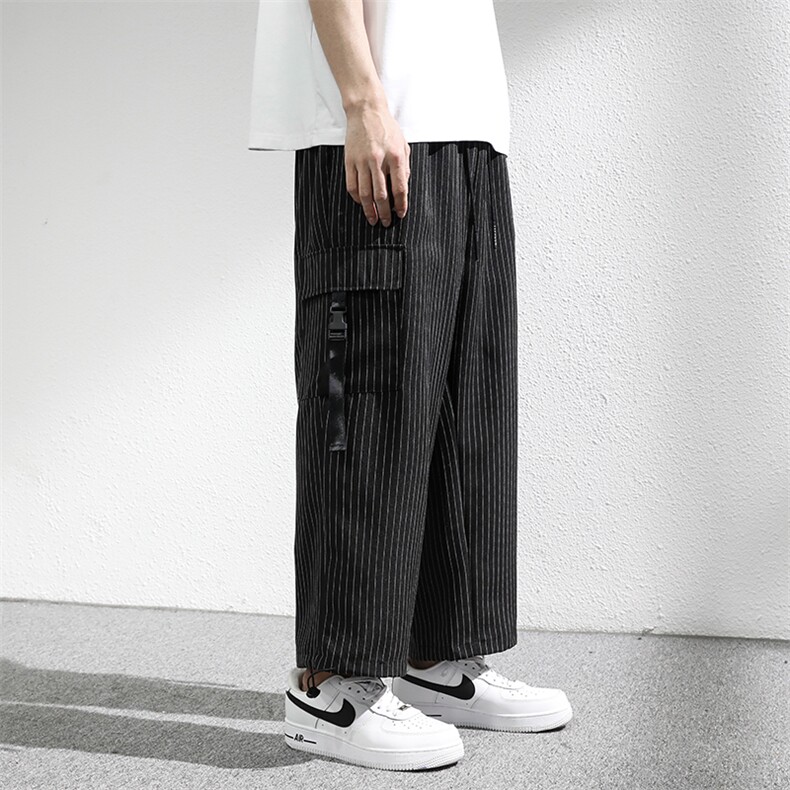 7XL-M夏新款港风条纹垂感裤子男胖子痞帅宽松直筒裤加大码九分裤,男装休闲裤,钱塘717(原712)
