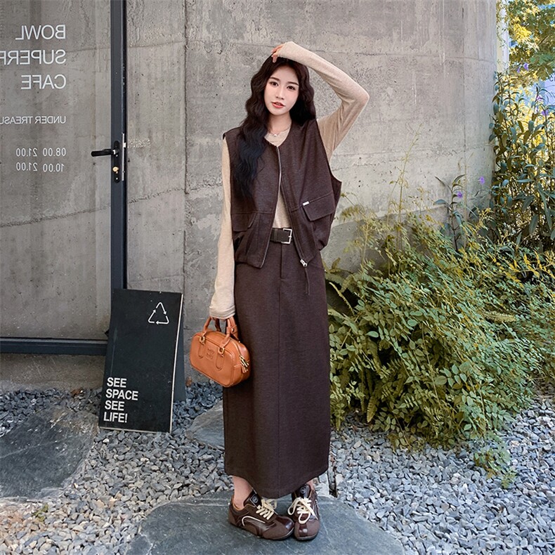 春装新款现货韩系休闲马甲半身裙两件套2112P185K288,女装套装/套裙,2C219