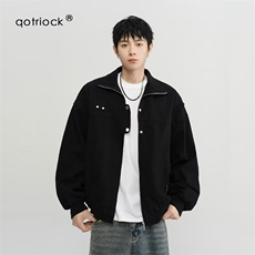 美式潮牌pu皮飞行夹克男春季新款宽松痞帅翻领皮衣外套W6753-P68，男装皮衣，星座412-1