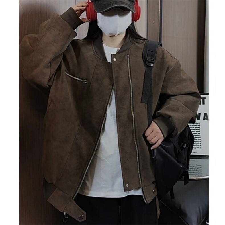 现货 抖音得物品质 网图 春秋情侣外套皮夹克咖色 JK309图片