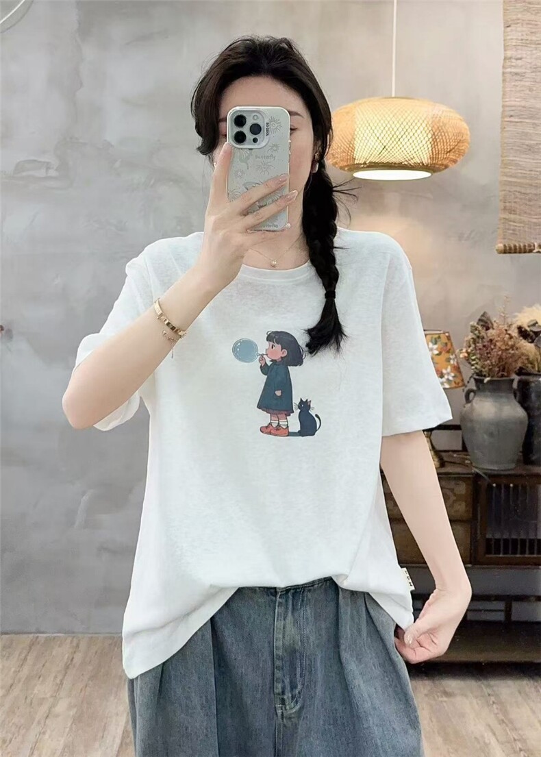 2025泡泡女孩短袖时尚简约百搭,女装T恤,湘姗