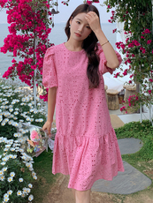 今年流行小个子白色连衣裙夏季女2025新款法式茶歇镂空中长款裙子，女装连衣裙，浙宝192（原082）
