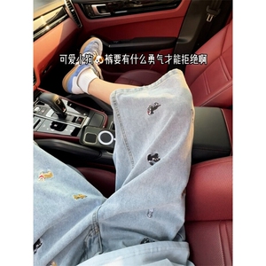 B221 美式ins高街宽松小狗刺绣七分牛仔裤短裤 LK25535-特P45控78图片