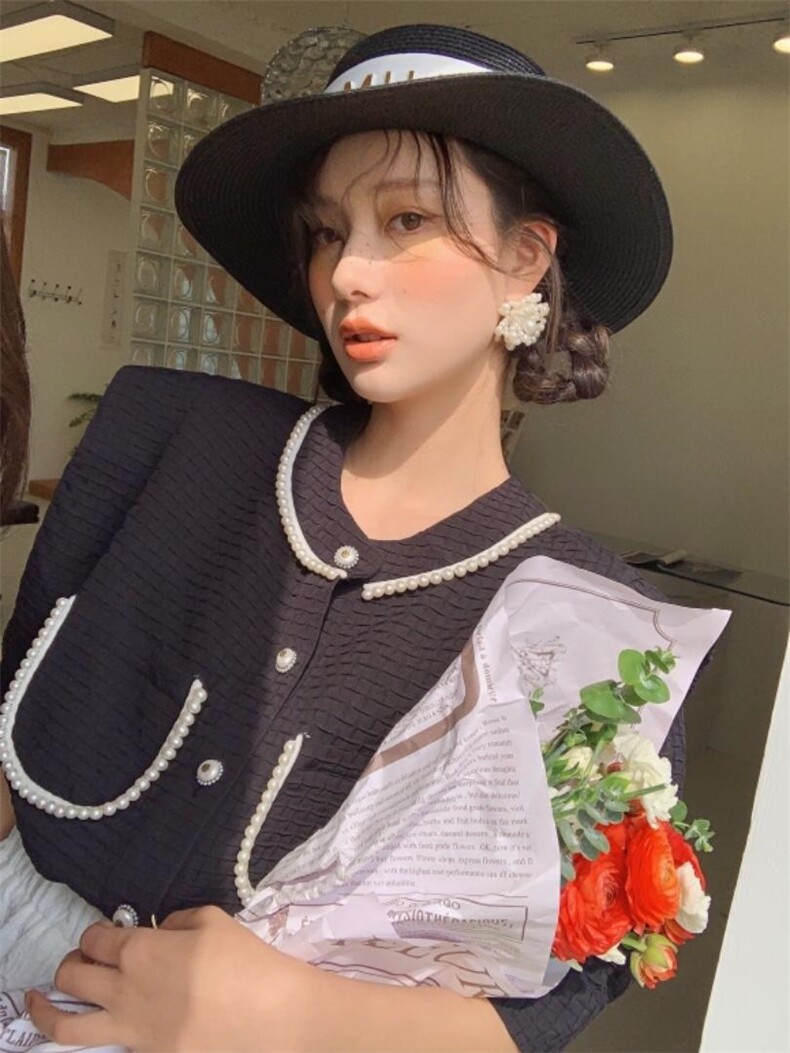 珍珠黑色上衣?提花半裙，女装半身裙，YOUER DENG