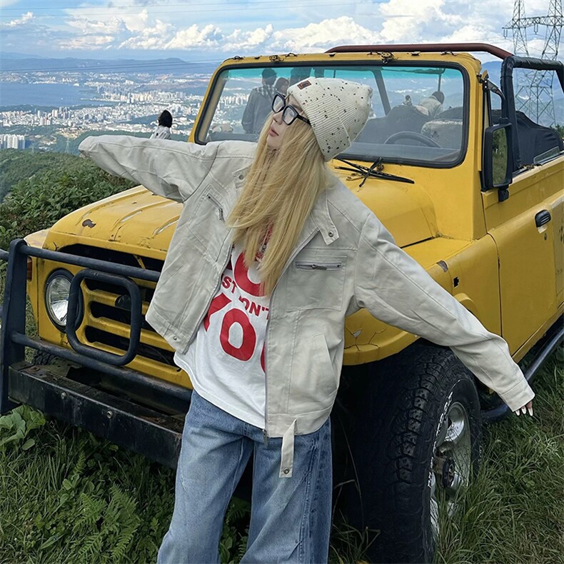 26春装高品质老钱风立领夹克外套男女美式潮牌拉链工装风宽松上衣，男装夹克，电商A486