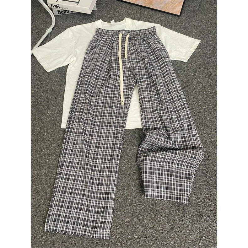 网图原版品质大货夏季格子裤男女宽松直筒休闲阔腿裤A648-P35,男装休闲裤,星座1505