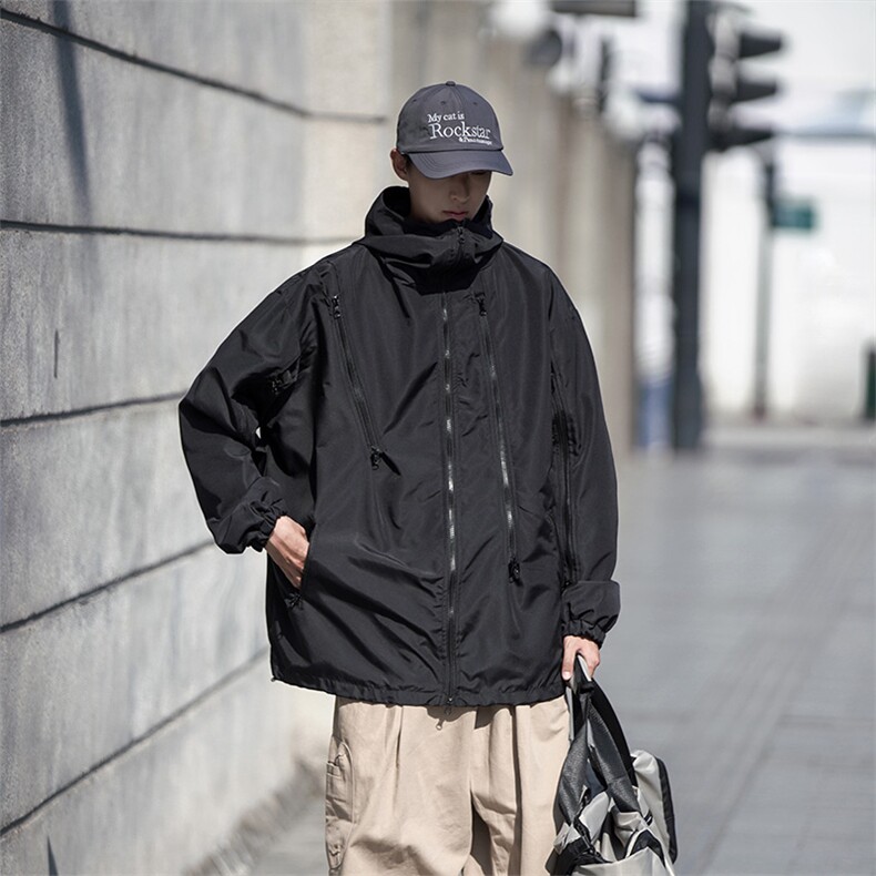 潮牌冲锋衣外套男秋新款宽松机能风工装连帽夹克JK22337p90控108,男装夹克,星座605(原A050)