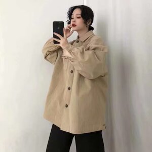 807-P35 日系水洗工装衬衫男女长袖春秋新款休闲宽松防晒翻领图片