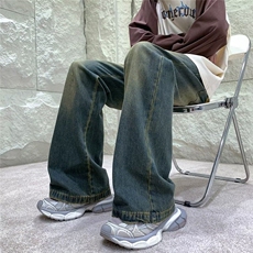 复古牛仔裤秋季潮牌高街宽松直筒长裤子男款垂感阔腿裤KK330-P43，男装牛仔裤，星座911-3
