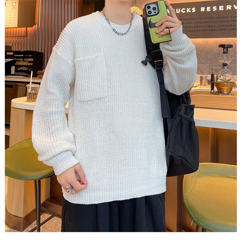 秋款男圆领套头毛衣工装口袋休闲打底外套M5643P55,男装针织衫/毛衣,星座1013-1