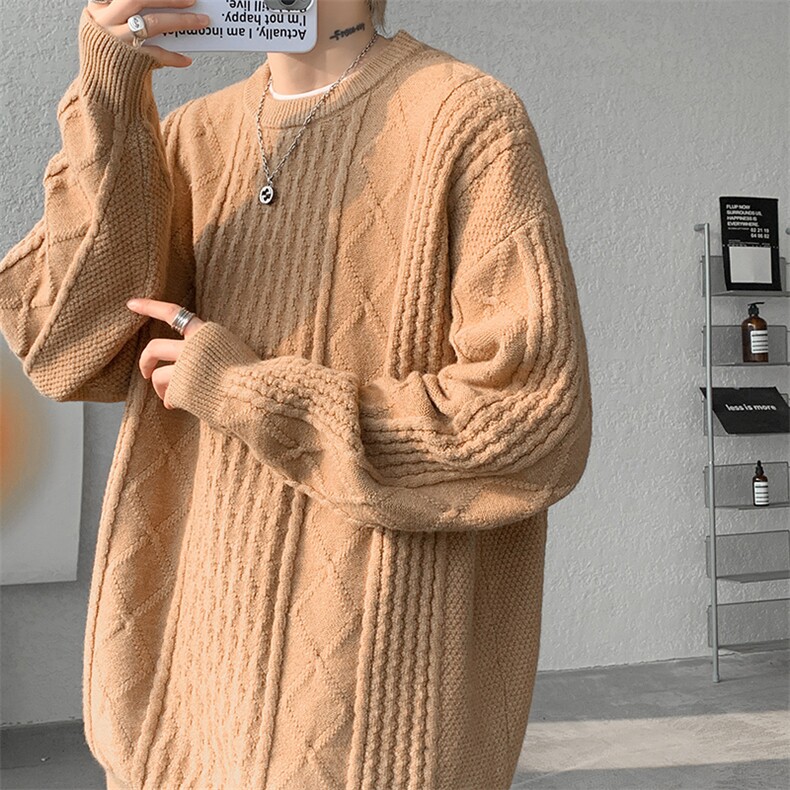 8XL-M圆领毛衣男秋冬季宽松慵懒套头麻花针织衫毛线衣MY19005P68,男装针织衫/毛衣,电商B312