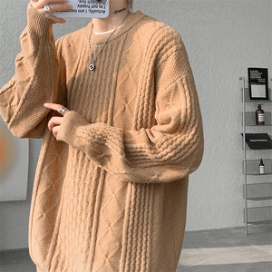 8XL-M圆领毛衣男秋冬季宽松慵懒套头麻花针织衫毛线衣MY19005P68,米色包臀毛线裙的搭配图片
