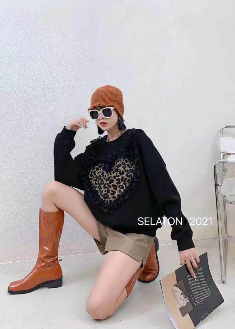 现货豹纹爱心空气层卫衣，女装卫衣/绒衫，魅力布梵