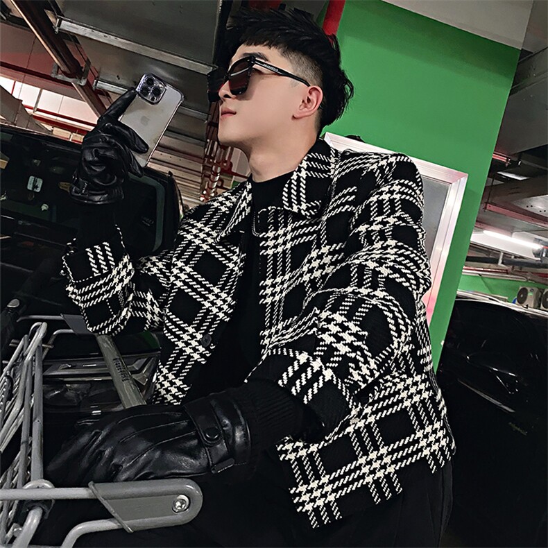 AF19/P115控155/秋季社会小伙格子流行毛呢修身夹克外套男图首2,男装夹克,星座305B-1