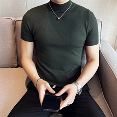 2024春夏款纯色修身半高领短袖针织毛衣打底衫男M03-p45M-4XL，男装针织衫/毛衣，电商D303
