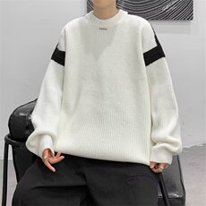 得物品质秋冬款男毛衣字母印花拼色条纹宽松针织衫外套M267P55，男装针织衫/毛衣，星座1013-1