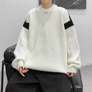 得物品质秋冬款男毛衣字母印花拼色条纹宽松针织衫外套M267 P55图片