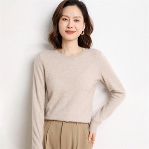 春秋新款纯山羊绒衫女圆领宽松套头毛衣内搭软糯打底针织衫图片
