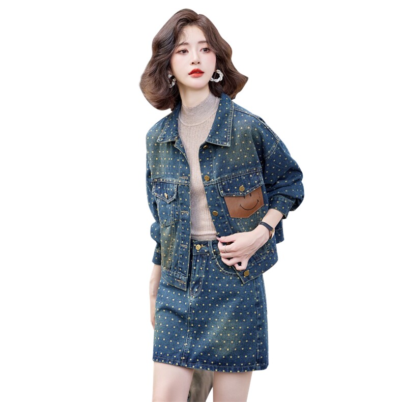 2024秋装新款时尚潮流女装牛仔套装显瘦百搭气质两件套裙子外套,女装套装/套裙,浪花E族（衣布洛）